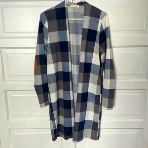 Blue and Gray Buffalo Plaid Cardigan- L